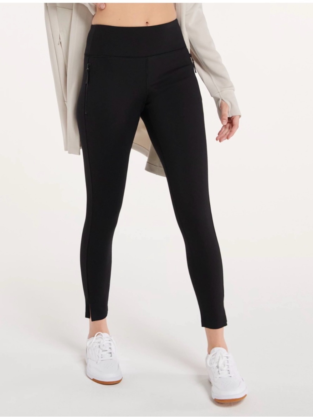 High-Rise Black Performance Ankle Leggings with Side Zips